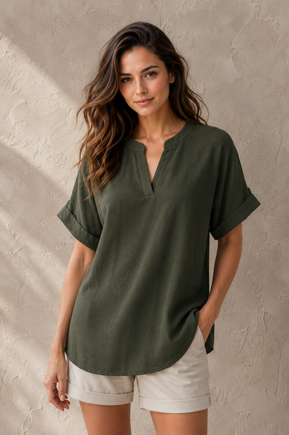Blouse Fluide Col V Fendu