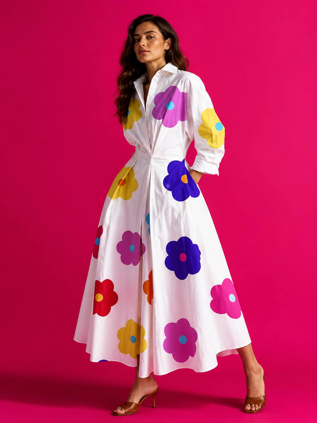 Robe Longue Évasée Col Polo