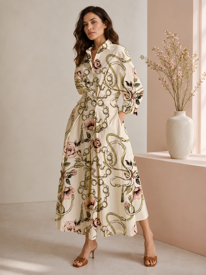 Robe Longue Évasée Col Polo