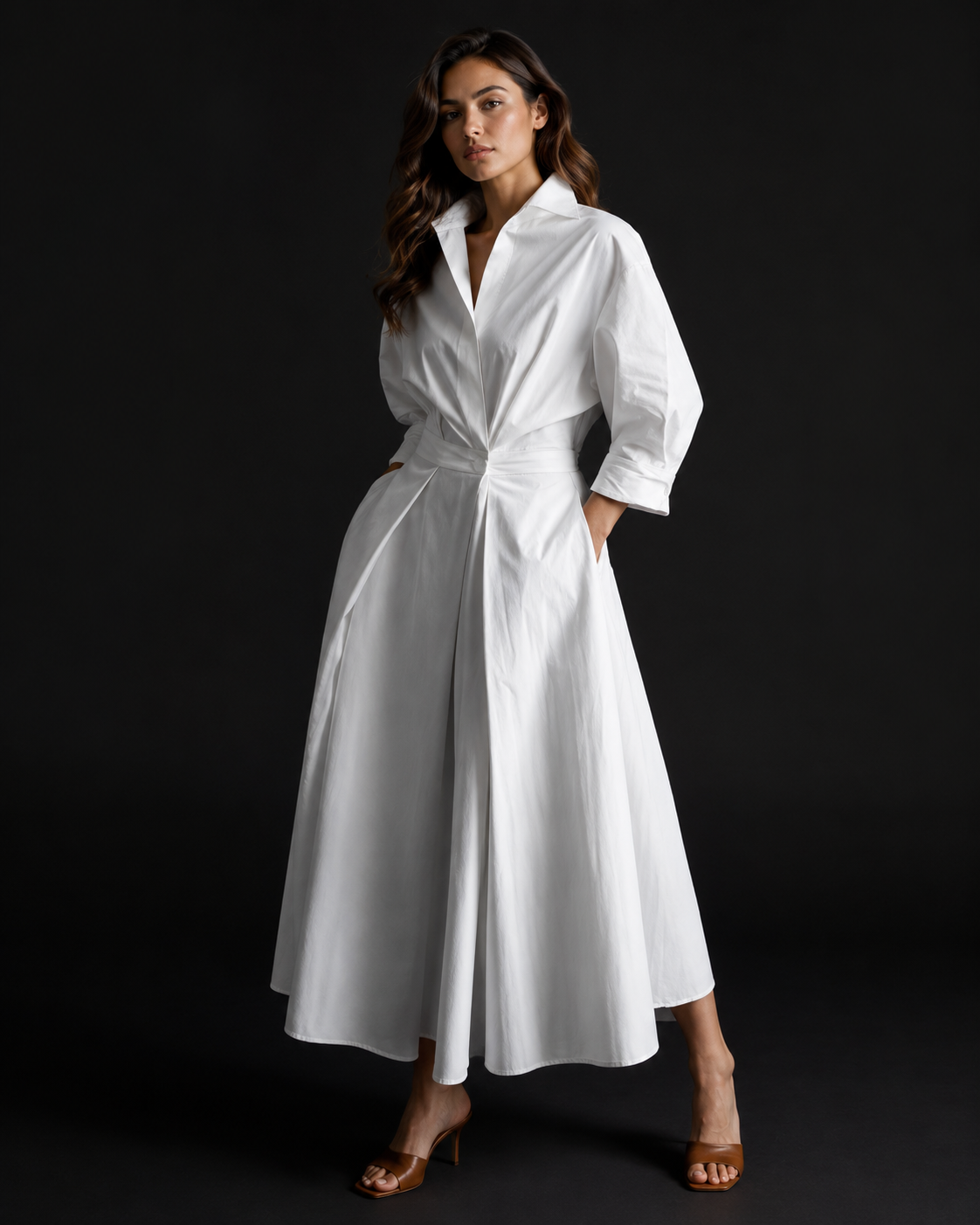 Robe Longue Évasée Col Polo