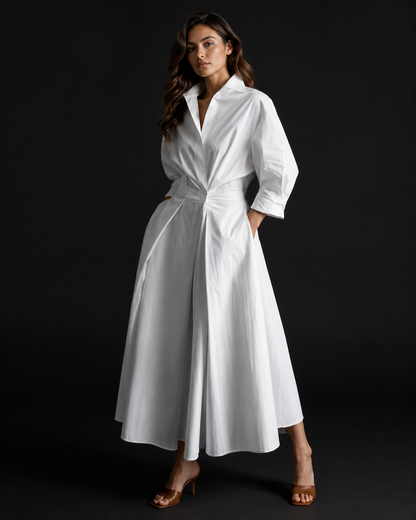Robe Longue Évasée Col Polo