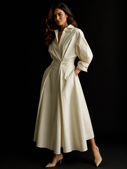 Robe Longue Évasée Col Polo