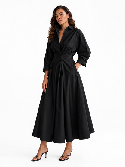 Robe Longue Évasée Col Polo