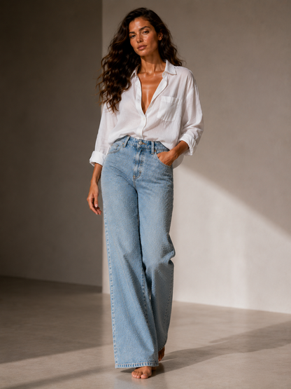 Jean Droit Taille Haute à Strass