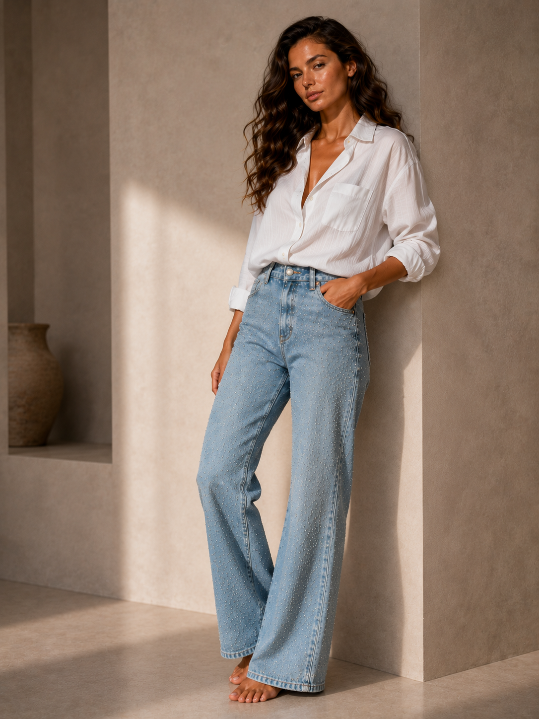 Jean Droit Taille Haute à Strass