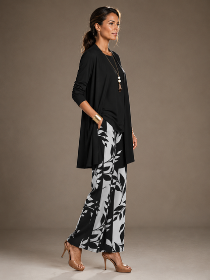 Ensemble 3 Pièces Gilet Long Pantalon Imprimé