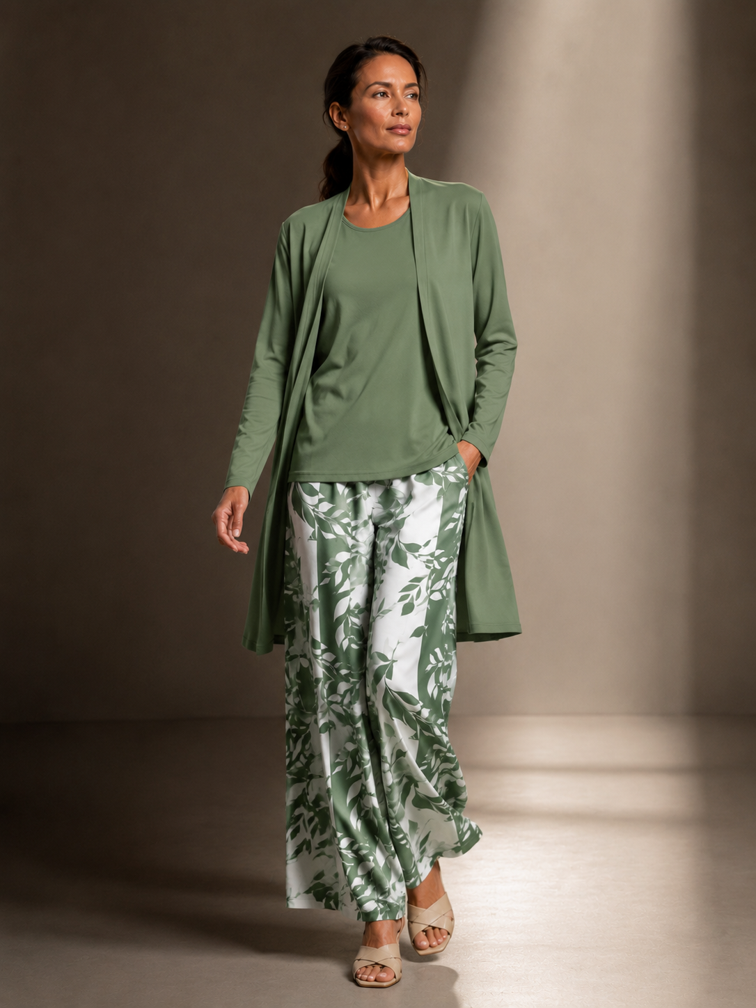 Ensemble 3 Pièces Gilet Long Pantalon Imprimé