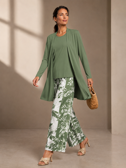 Ensemble 3 Pièces Gilet Long Pantalon Imprimé