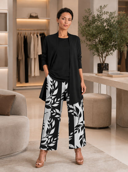 Ensemble 3 Pièces Gilet Long Pantalon Imprimé
