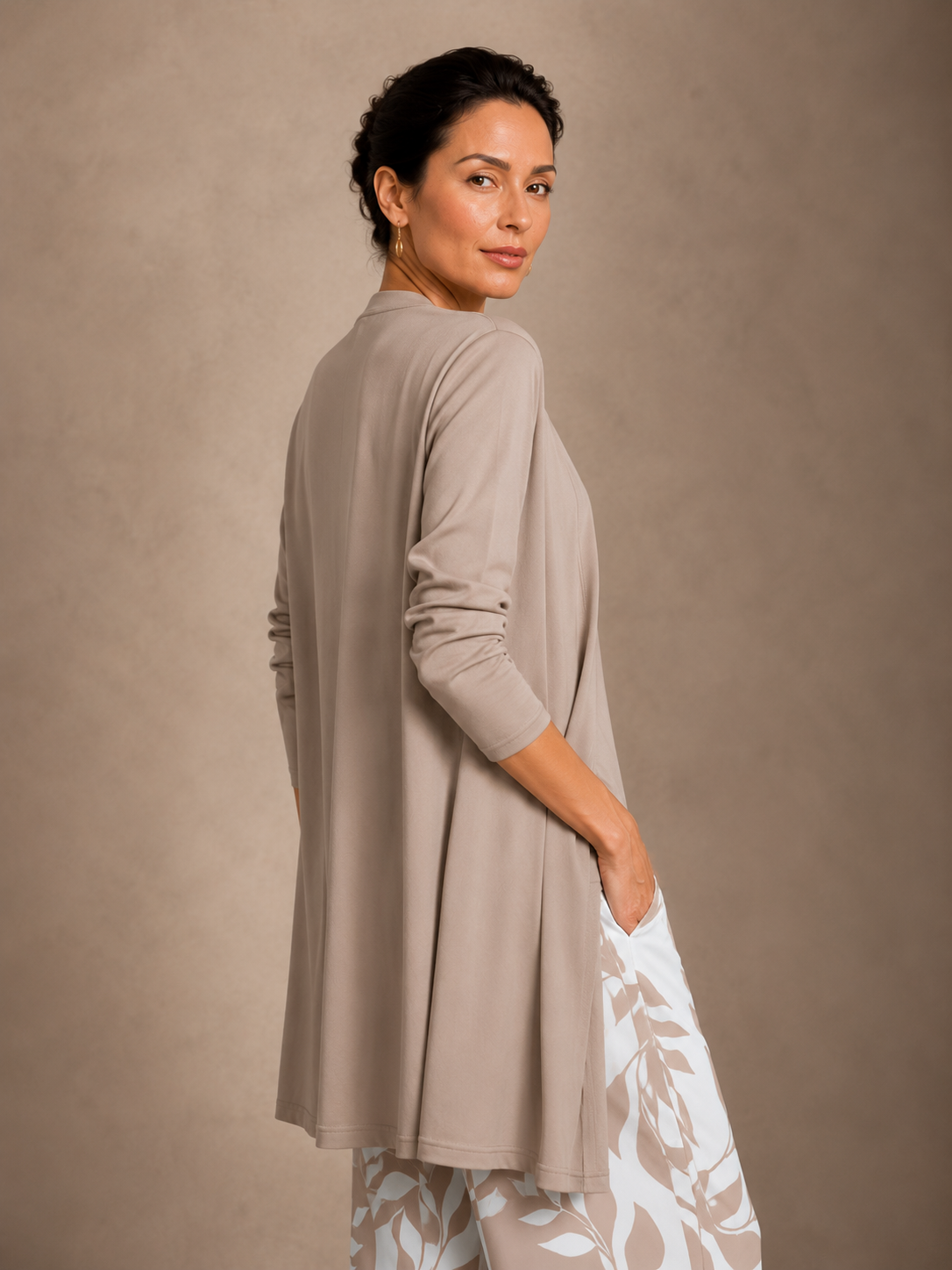 Ensemble 3 Pièces Gilet Long Pantalon Imprimé
