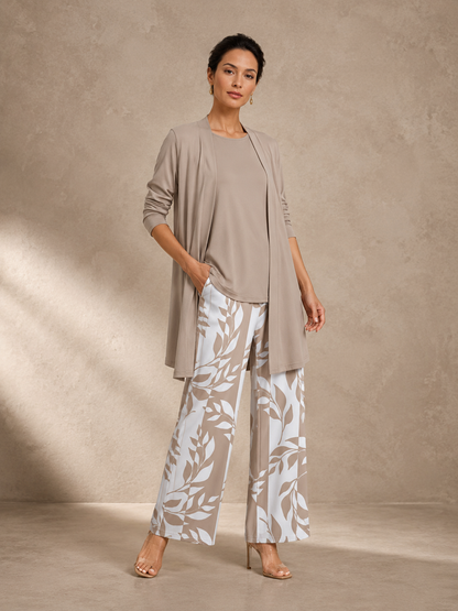 Ensemble 3 Pièces Gilet Long Pantalon Imprimé