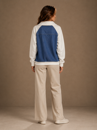 Veste Zippée Bi-Matière Effet Denim