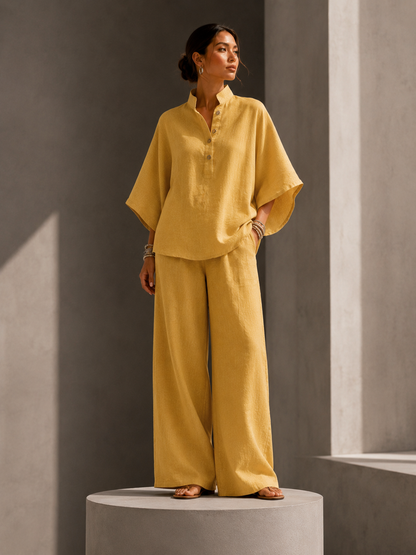 Ensemble Fluide Col Montant Jambes Larges
