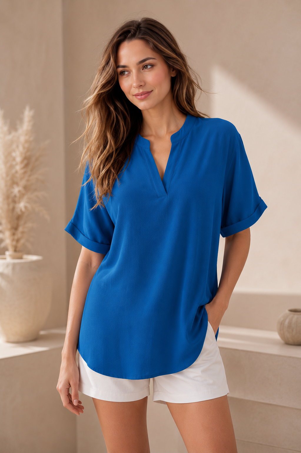 Blouse Fluide Col V Fendu