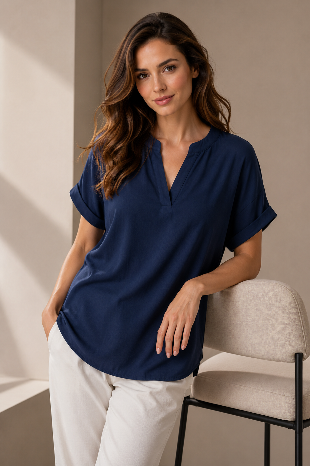 Blouse Fluide Col V Fendu
