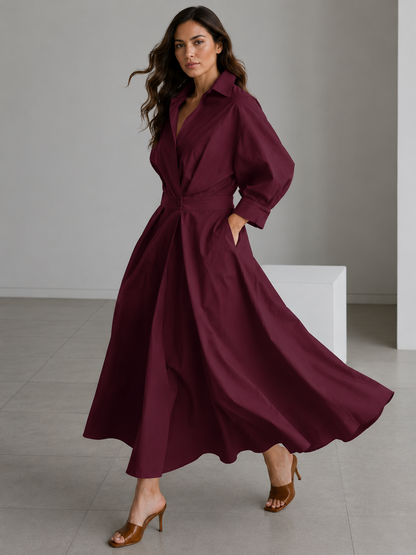 Robe Longue Évasée Col Polo