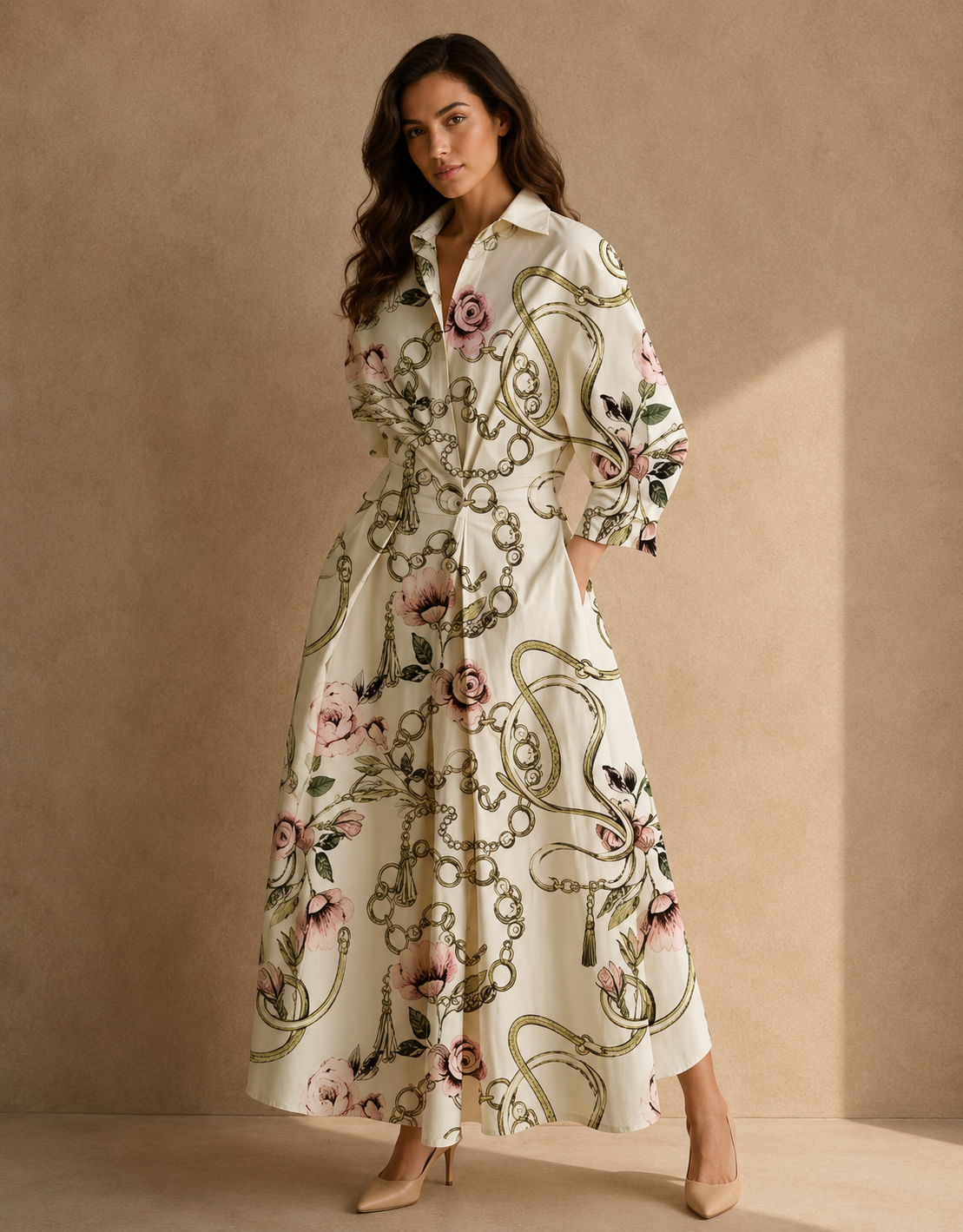 Robe Longue Évasée Col Polo