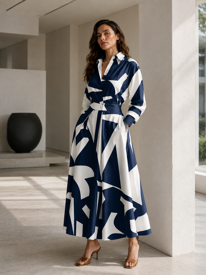 Robe Longue Évasée Col Polo