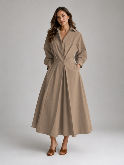 Robe Longue Évasée Col Polo