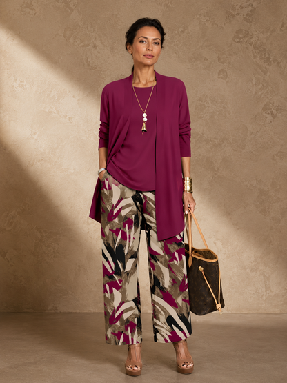 Ensemble 3 Pièces Gilet Long Pantalon Imprimé